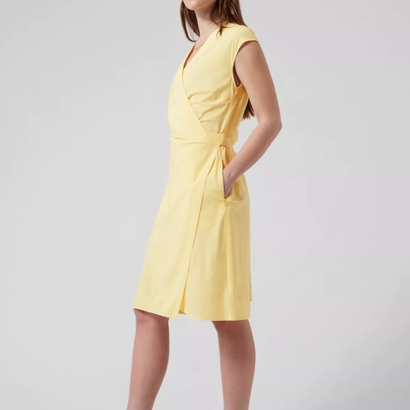Athleta Newport Wrap Dress, City Stripe Lunaria Yellow SIZE XL - Picture 3 of 10